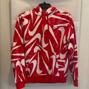 Nike Red and White Swoosh Hoodie, Size M